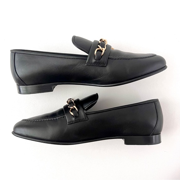 CHANEL | Black Lambskin Chain Loafers Leather Flats Gold CC Logo EU 38 - Picture 8 of 16